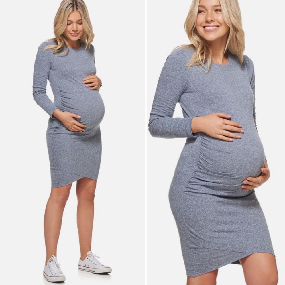 Bae the Label Maternity Long Sleeve Gray Cotton Dress